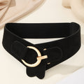 Trendy Gold Buckle Faux Suede Wide Stretchy Belt 6W6JBT230