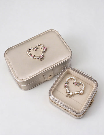 Trendy Heart-Shape Mirror Portable Jewelry Box 6H13HSJ154