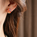 Cute Colorful Glass Crystal Flower Stud Earrings 6W6JER757