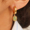 French Green Oval Gemstone Huggie Hoop Earrings 6W6JER913