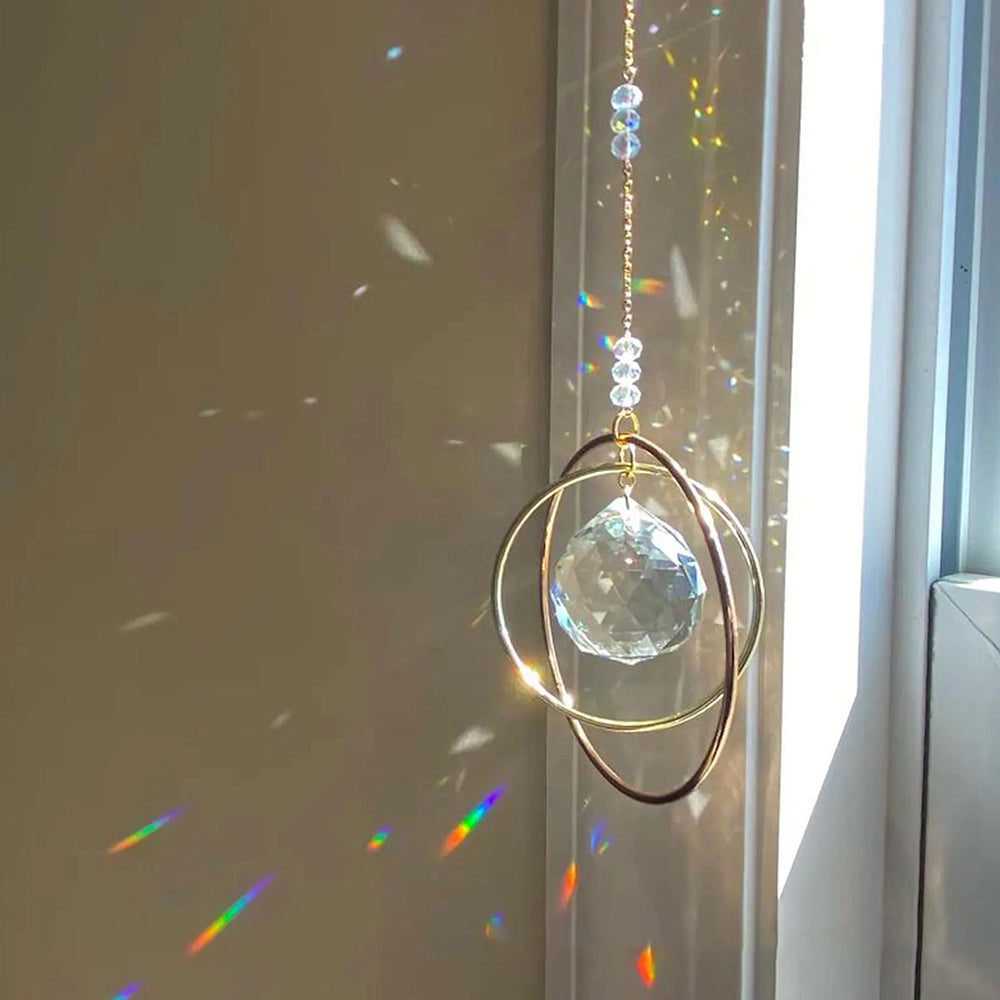 Double Rings Crystal Galaxy Prism Ball Suncatcher 6H7HLS214