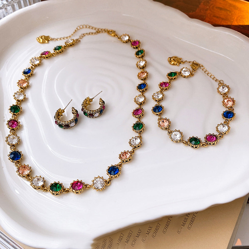 Stylish Gold Plated Colorful Rhinestones Necklace 6W6JNC945