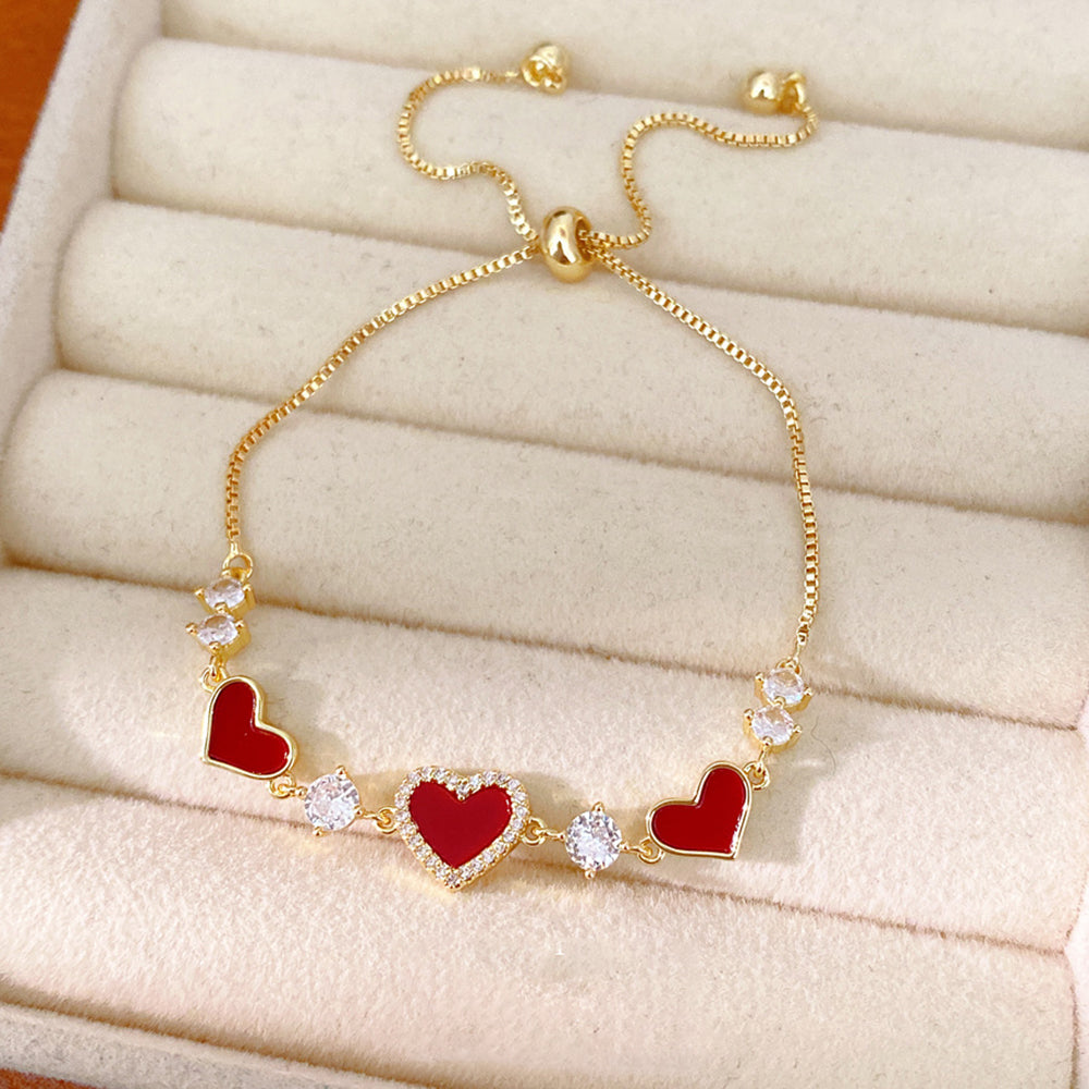 Retro Gold Plated Rhinestones Heart Bracelet 6W6JBR695