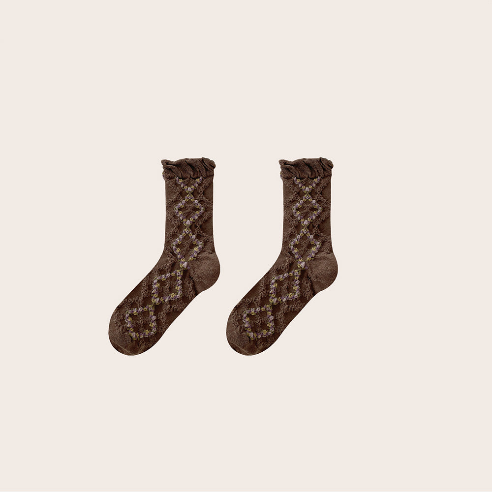 Floral Ruffled Crew Socks - DippedShop Wholesale - #6131