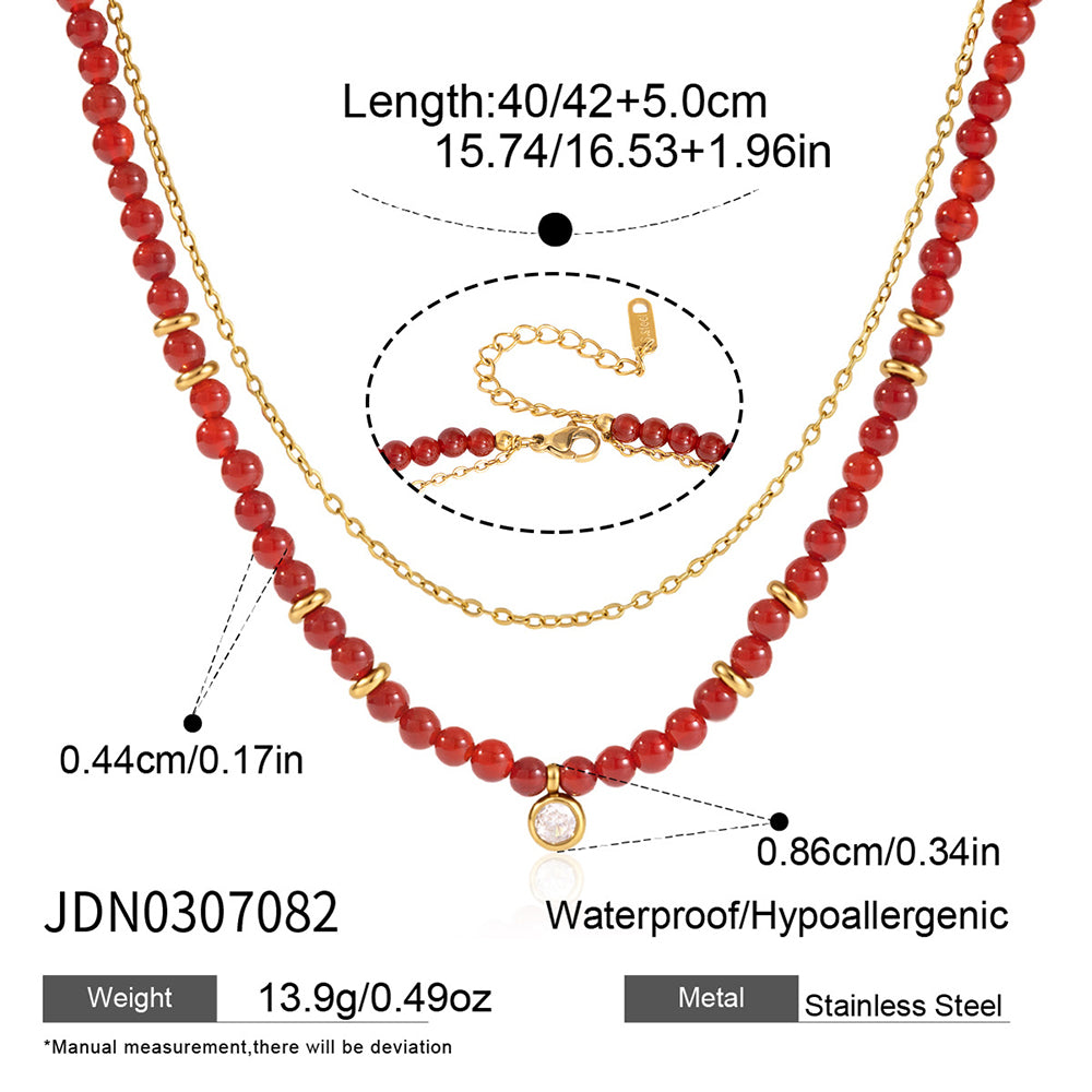 Elegant Red Beaded Cubic Zircon Chain Neckalce 6W6JNC1030