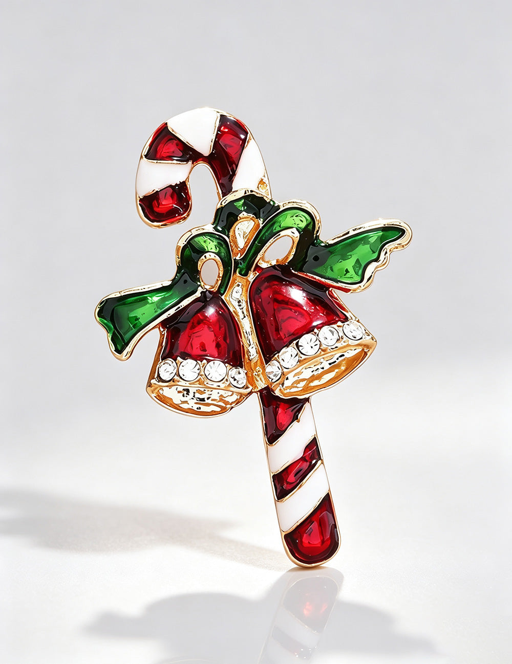 Enamel Candy Cane Jingle Bells Brooch 6W6JPB64