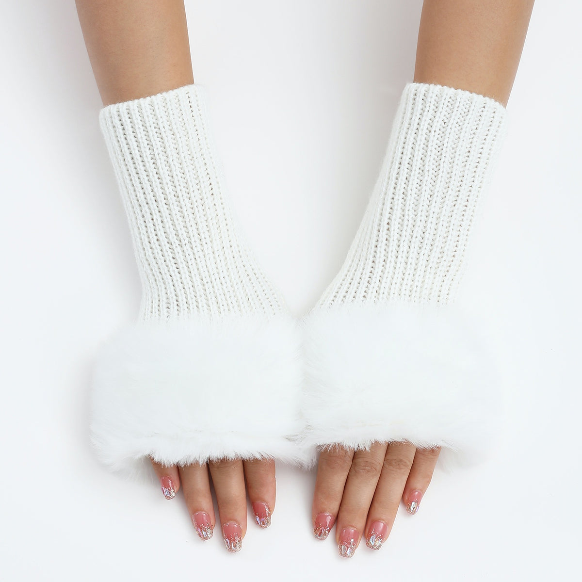 Stylish Rib Knit Thicken Plush Fingerless Gloves 6W6GLO100