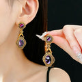 Gradient Purple Agate Oval Earrings 6W6JER780