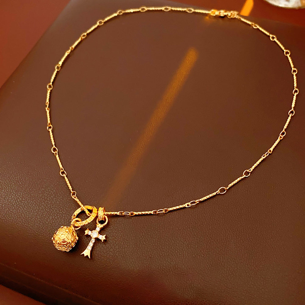 Elegant Gold Plated Rhinestone Cross Pendant Necklace 6W6JNC935