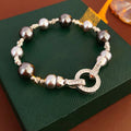 Vintage Pearl Rhinestones Metal Disc Bracelet 6W6JBR700