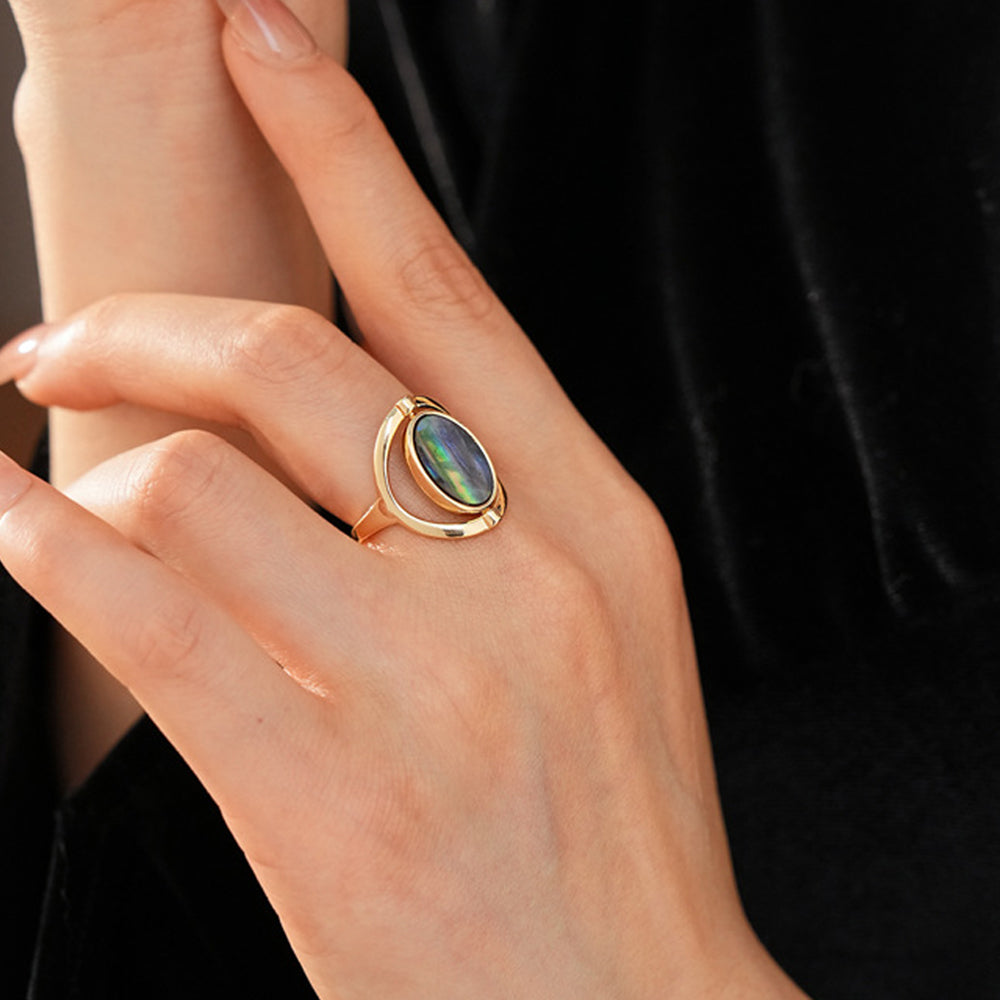 Vintage Oval Abalone Shell Open Statement Ring 6W6JRG357