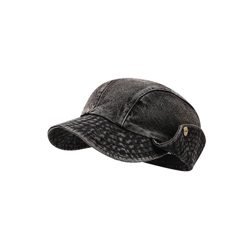 Retro Distressed Rolled Brim Denim Baseball Cap 6W6HAT585