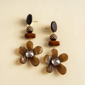 Wooden Bead Flower Earrings - DippedShop Wholesale - #5939