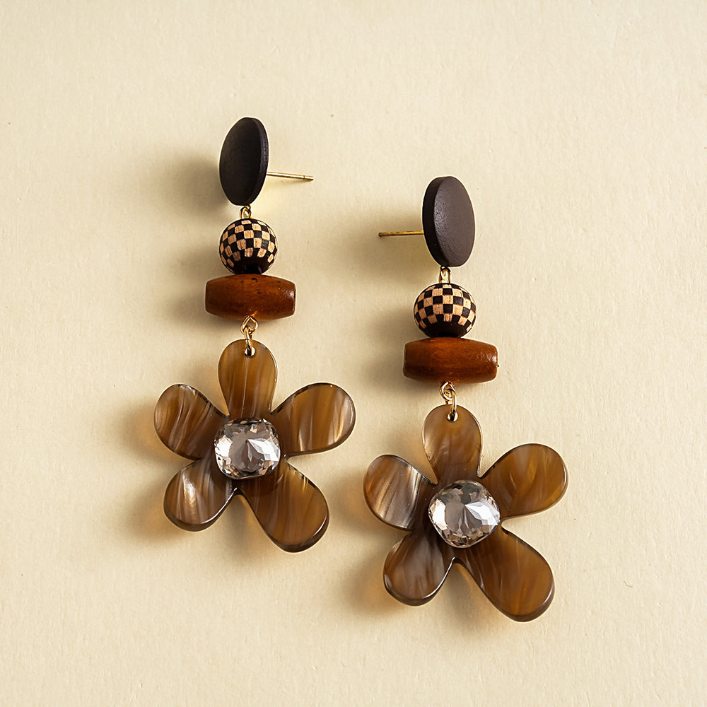 Wooden Bead Flower Earrings - DippedShop Wholesale - #5939