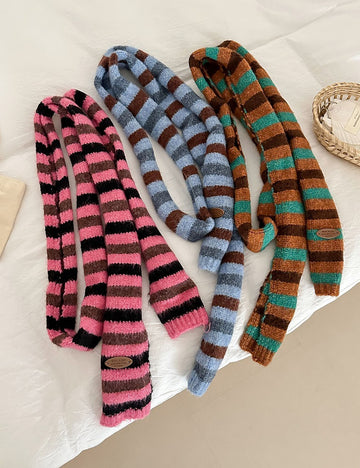 Striped Color Contrast Long Skinny Knit Scarf 6W6NSC86