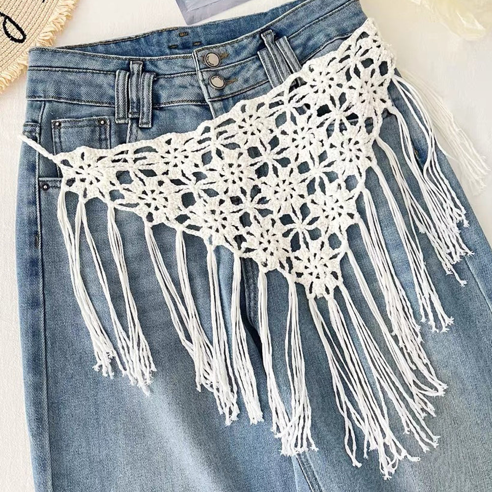 Boho-Style Hollow Tassel Skirt Belt 6W6JBT239
