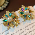 Colorful Crystal Pearl Flower Earrings 6W6JER762