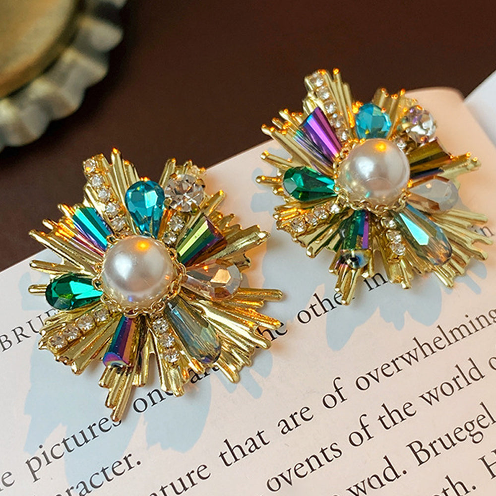 Colorful Crystal Pearl Flower Earrings 6W6JER762