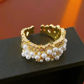 Luxury Pearl Gold Plated Cubic Zirconia Open Ring 6W6JRG383
