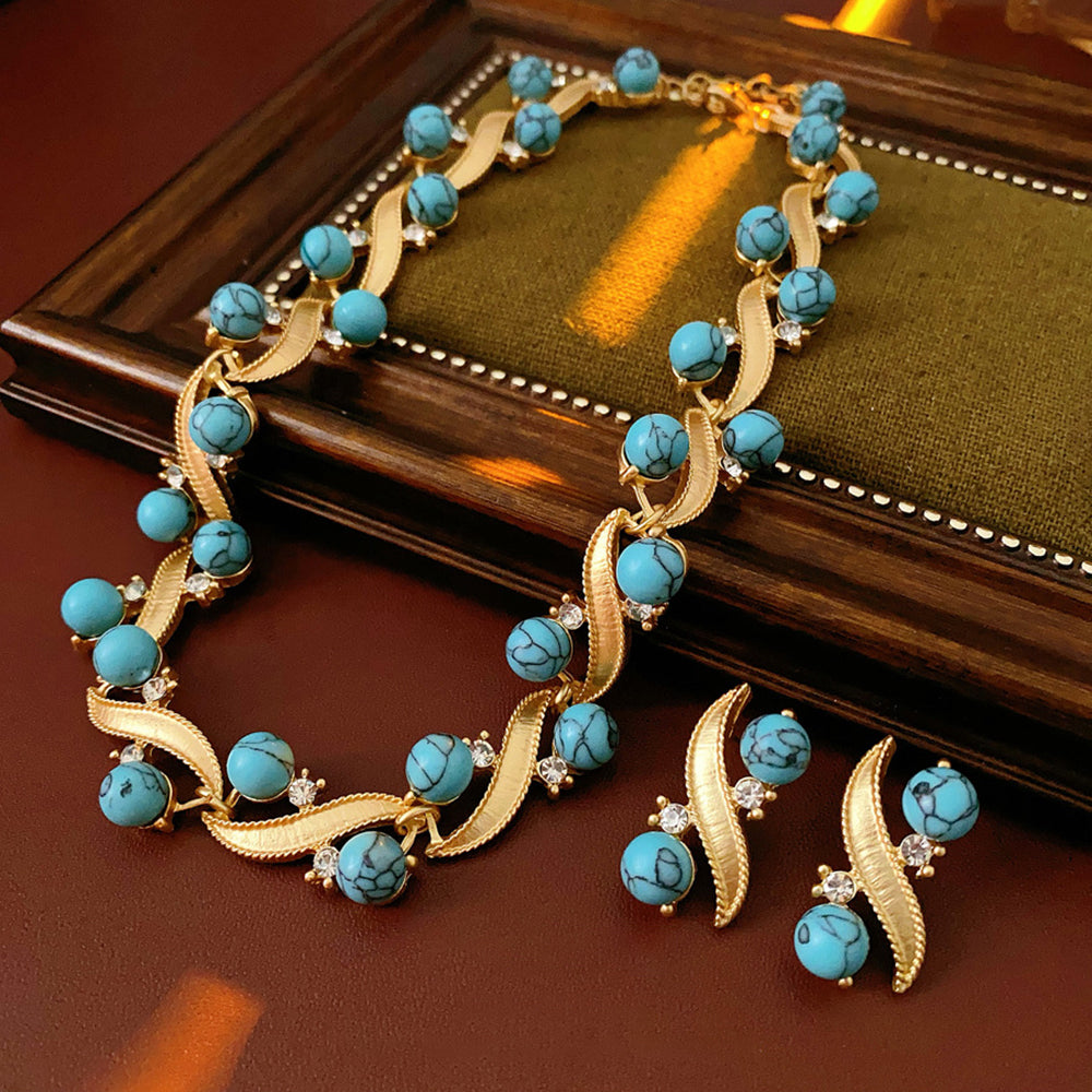 Retro Rhinestones Turquoise Twist Choker Necklace 6W6JNC971