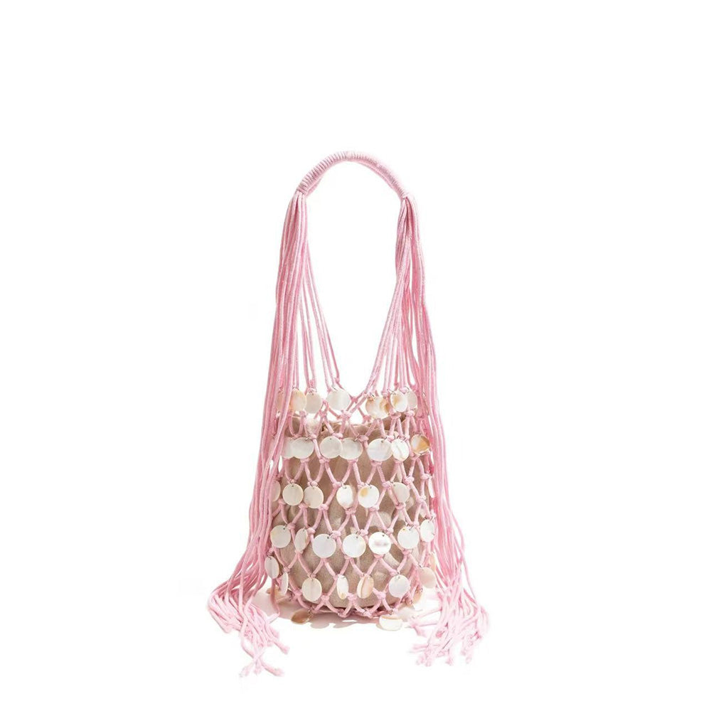 Fashion Solid Color Hollow Woven Shell Handbag MK2BLK6S10BBG872