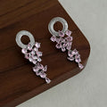Dainty Rhinestone 3D Floral Dangle Stud Earrings 6W6JER563