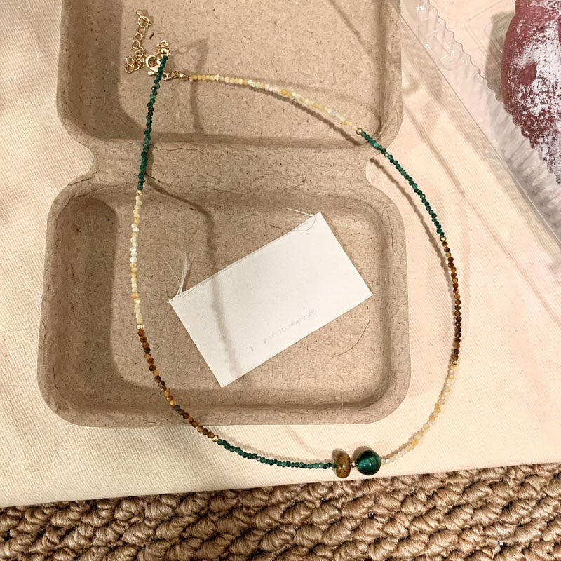 Vintage Double Layer Beaded Chain Square Pendant Necklace 6W6JNC658