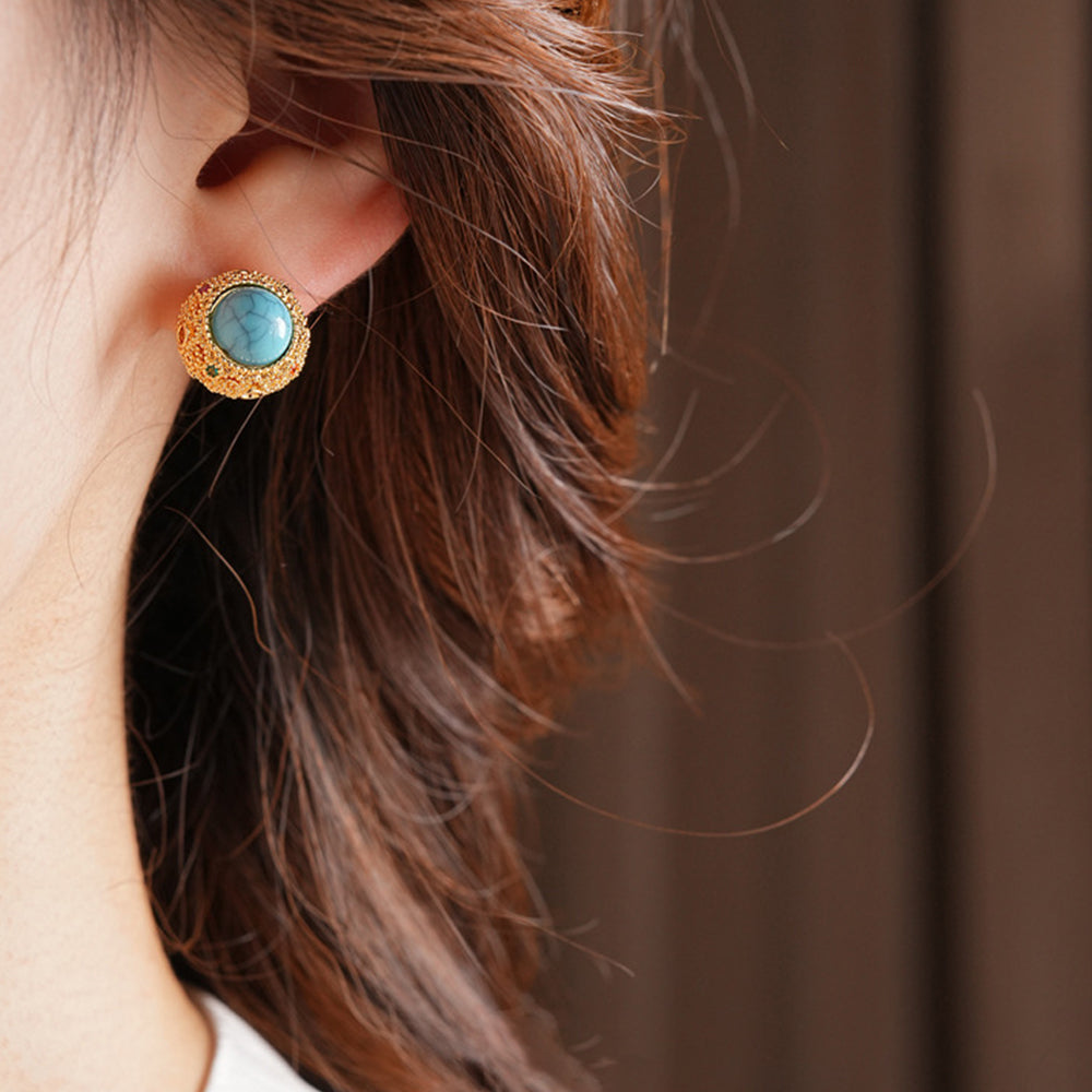 Vintage Oval Turquoise Gold Plated Stud Earrings 6W6JER710
