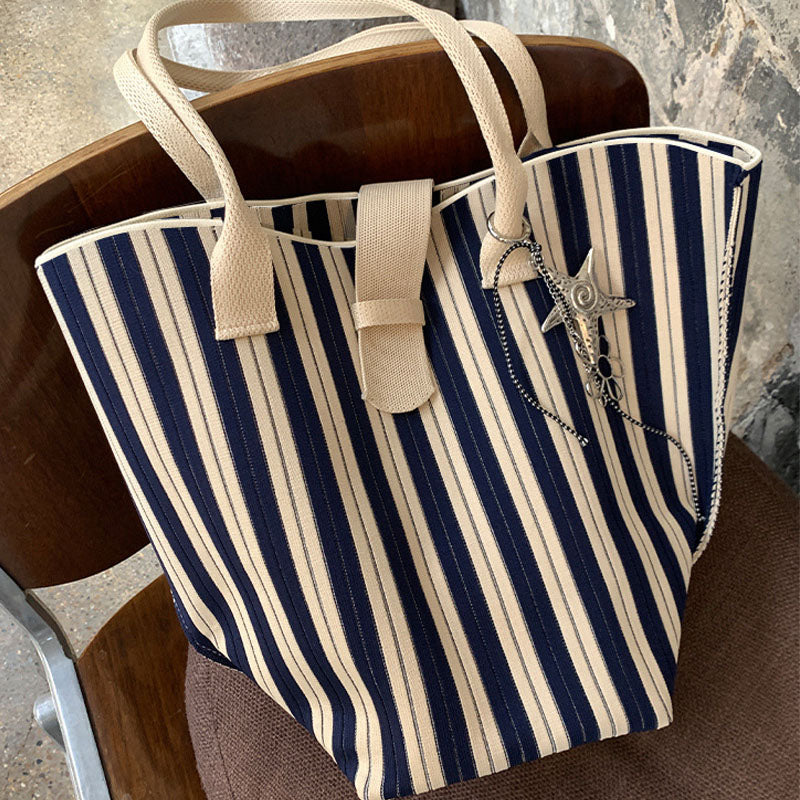Minimalist Striped Large Capacity Tote Bag 6W10BBG1368
