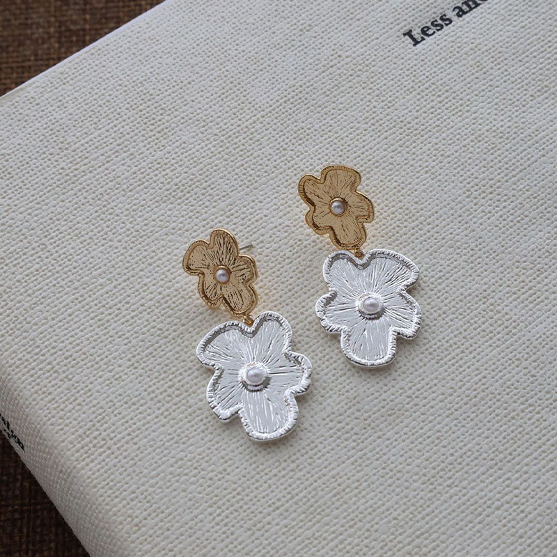 Floral Pearl Dangle Earrings - DippedShop Wholesale - #0323