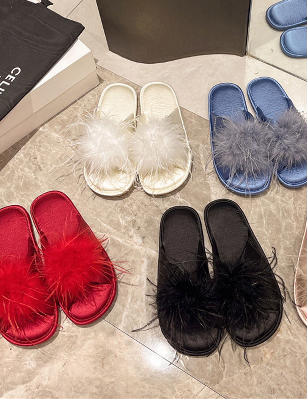 Fluffy Feather Slide Slippers - DippedShop Wholesale - #3875