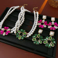 Elegant Rhinestone Floral Pendant Pearl Double Layer Necklace 6W6JNC918