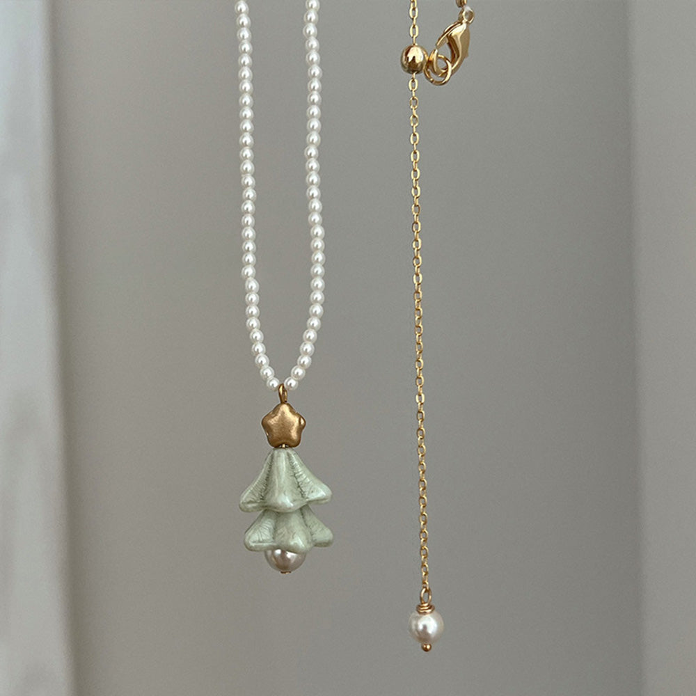 Creative Pearl Mini Christmas Tree Charm Necklace 6W6JNC875