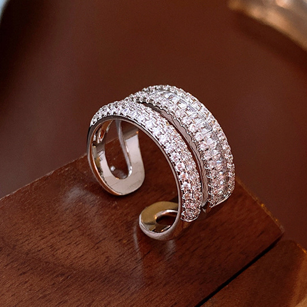 Chunky Double-Layer Cubic Zirconia Open Ring 6W6JRG380