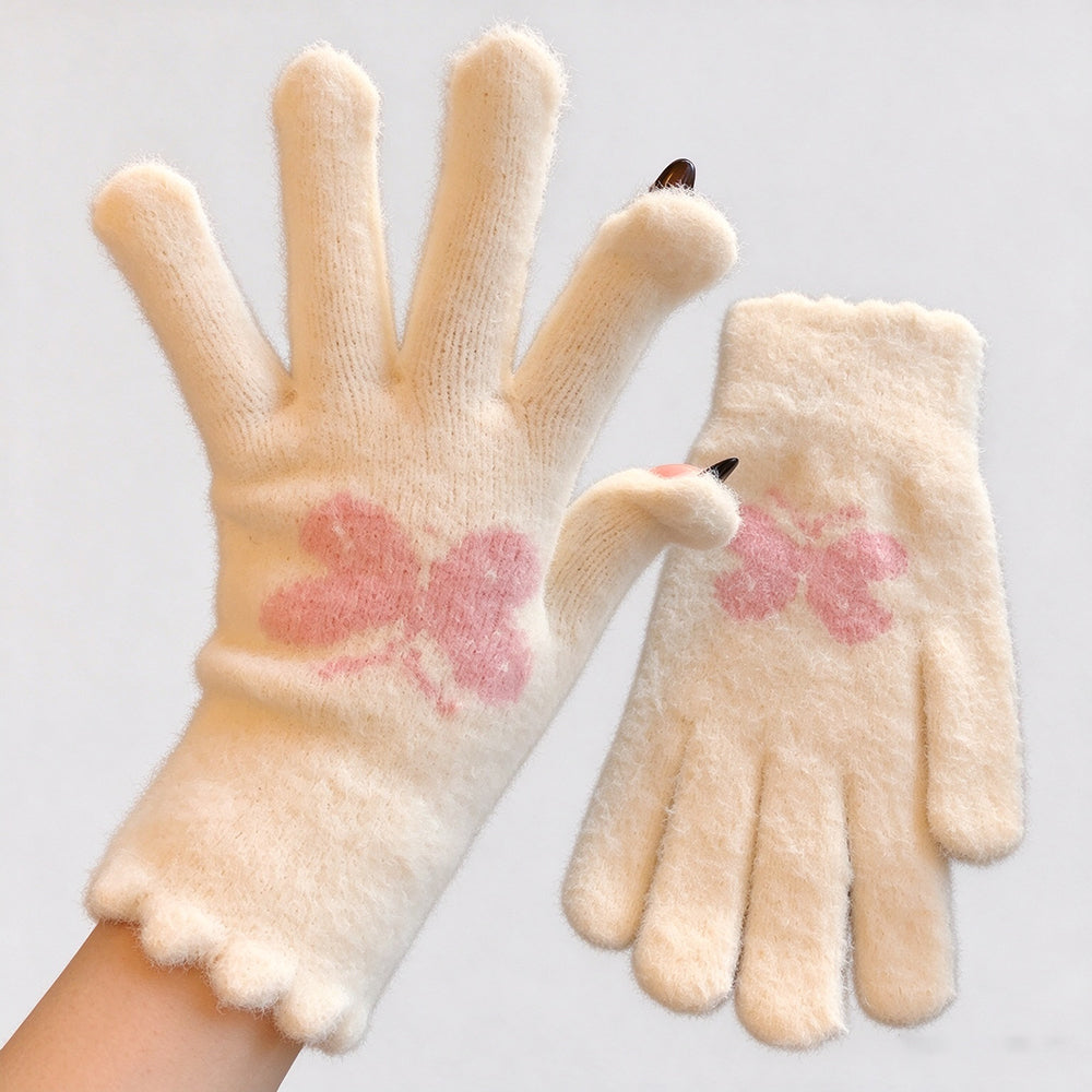 Butterfly Print Touchscreen Knit Gloves - DippedShop Wholesale - #9187
