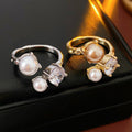 French Cubic Zirconia Pearl Irrregular Open Ring 6W6JRG369