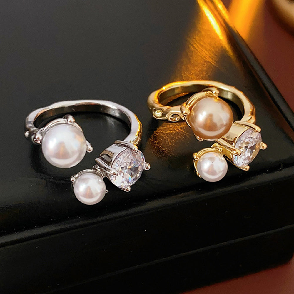 French Cubic Zirconia Pearl Irrregular Open Ring 6W6JRG369