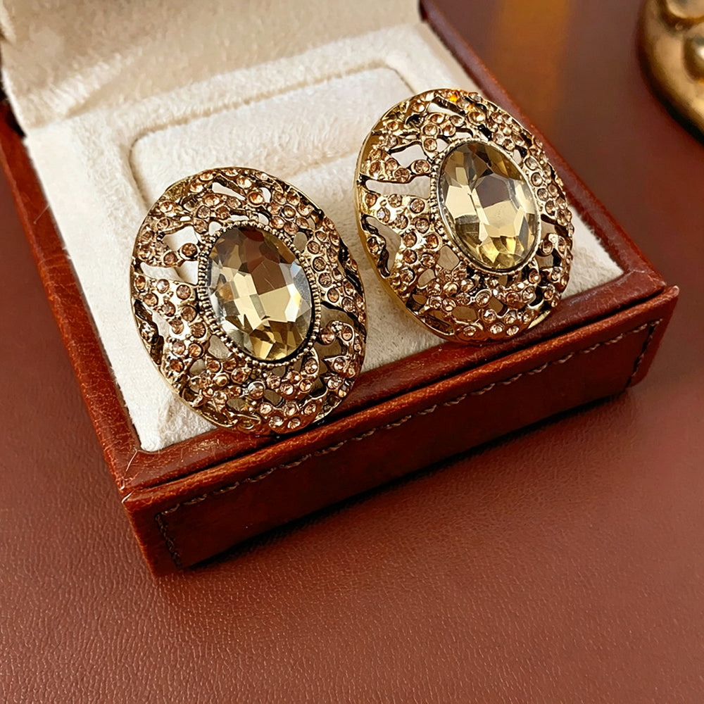 Champagne Rhinestones Oval Stud Earrings 6W6JER791