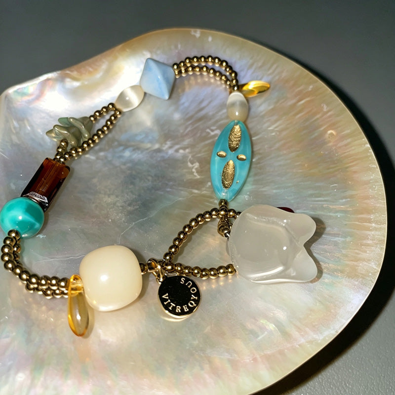 Vintage Flower Pendant Irregular Beaded Bracelet 6W6JBR467