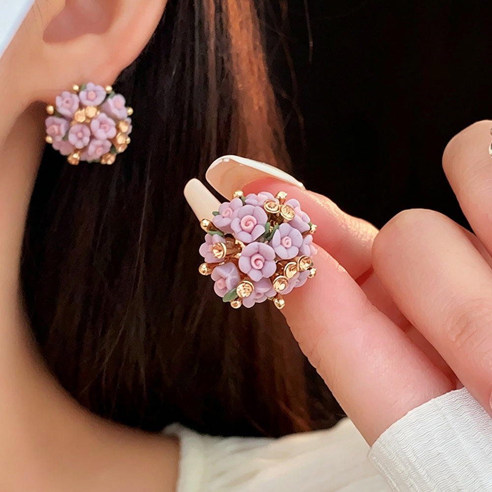 Elegant Rhinestone Flower Ball Stud Earrings 6W6JER761