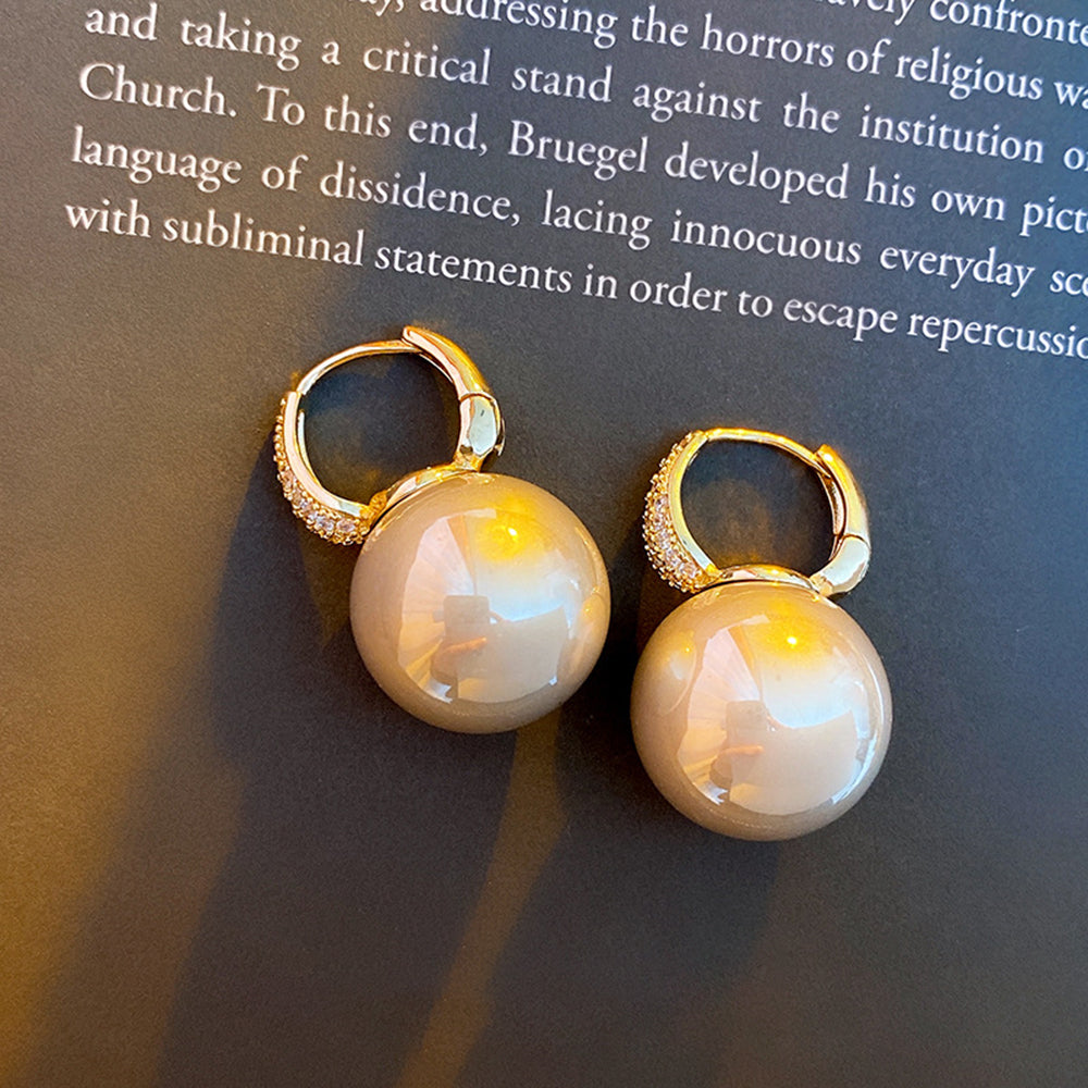 Elegant Pearl Gold Plated Cubic Zirconia Hoop Earrings 6W6JER707