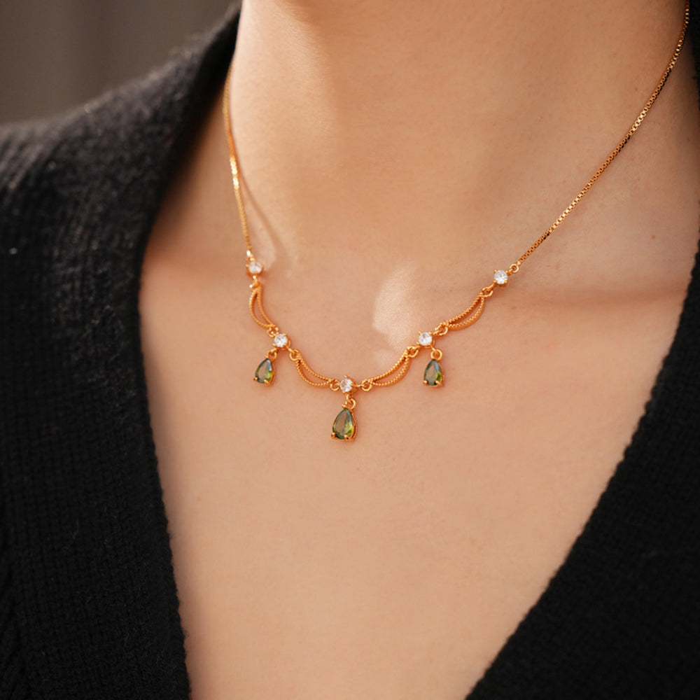 Elegant Gold Plated Rhinestones Tassel Necklace 6W6JNC892