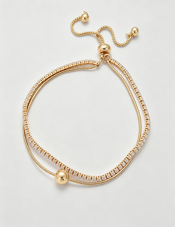 Elegant Gold Plated Double Layer Rhinestones Bracelet 6W6JBR679