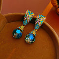 Retro Blue Rhinestone Crystal Dangle Earrings 6W6JER711