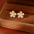 Elegant Gold Plated Cubic Zirconia Flower Stud Earrings 6W6JER725