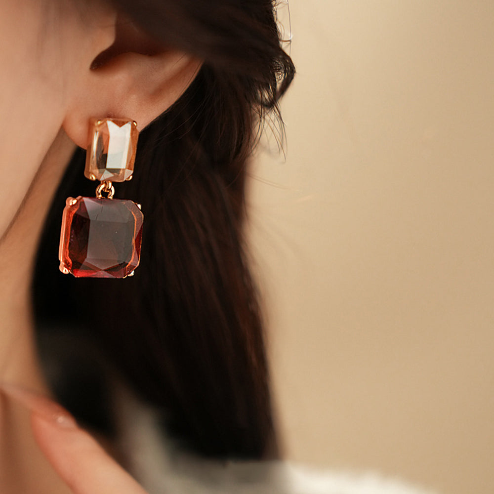 Fashion Transparent Rectangle Crystal Drop Earrings 6W6JER713