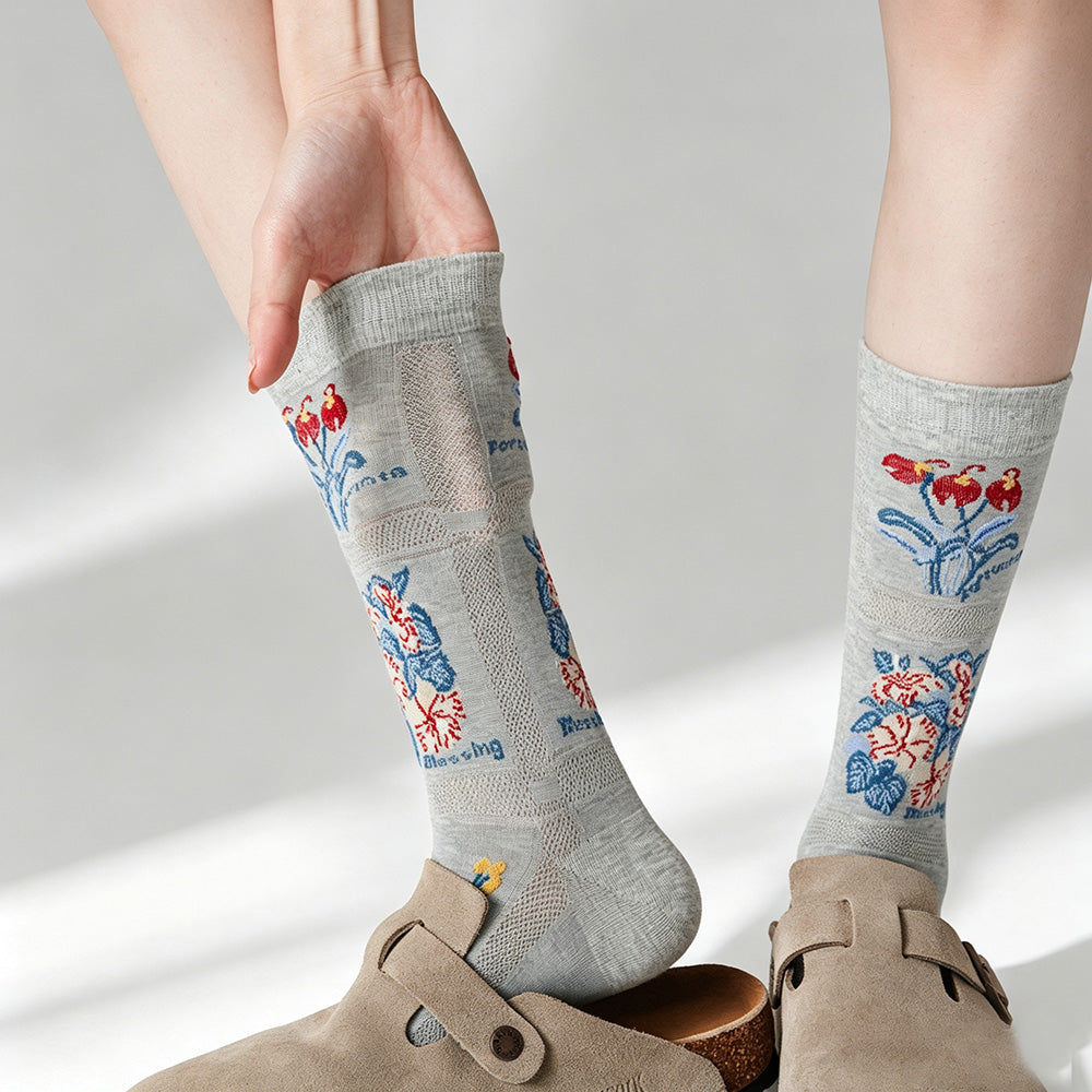 Floral Embossed Crew Socks - DippedShop Wholesale - #4947