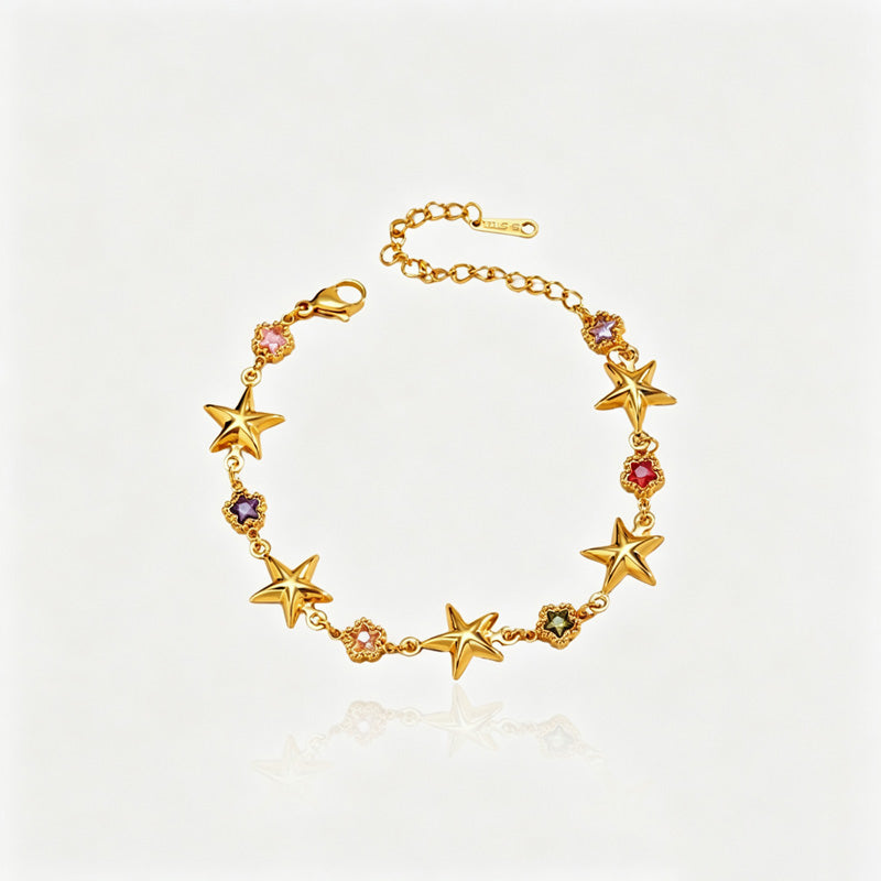 Fashion Gold Plated Star Flower Charm Bracelet 6W6JBR519