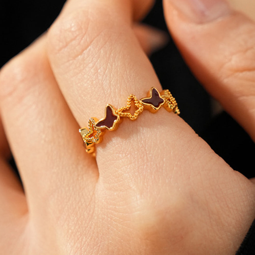 Minimalist Gold Plated Butterfly Enamel Open Ring 6W6JRG368