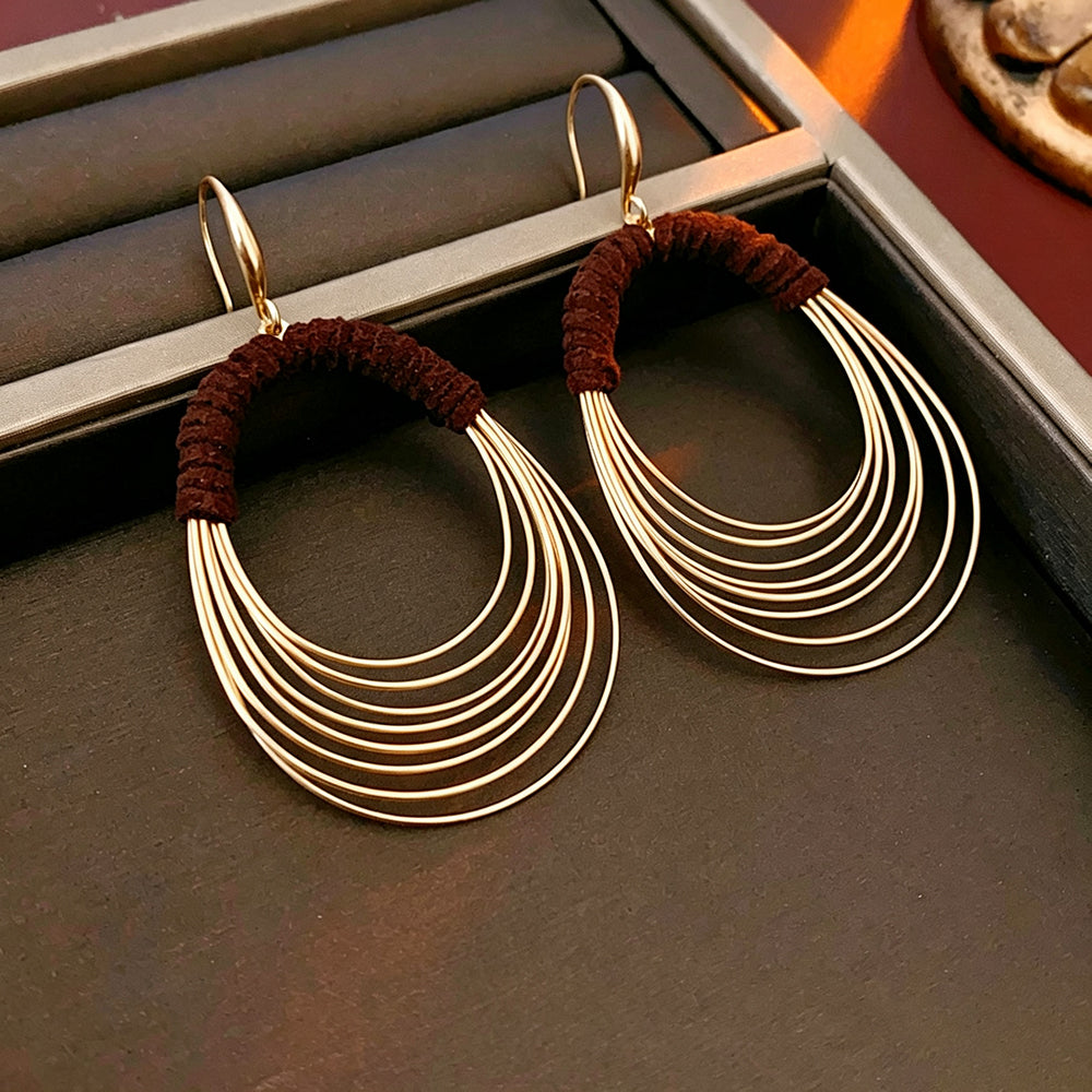 Chunky Layered Circle Gold Plated Hook Earrings 6W6JER744